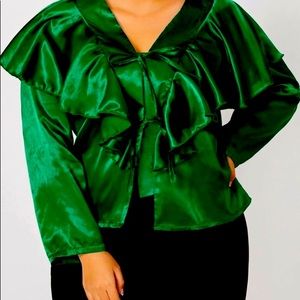 Satin ruffle front blouse. New. 2X.